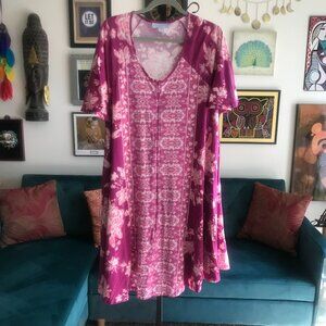 ONLY NECESSITIES size 14 / 16 Pink Floral Zip Front Lounger Muu Muu Patio Dress